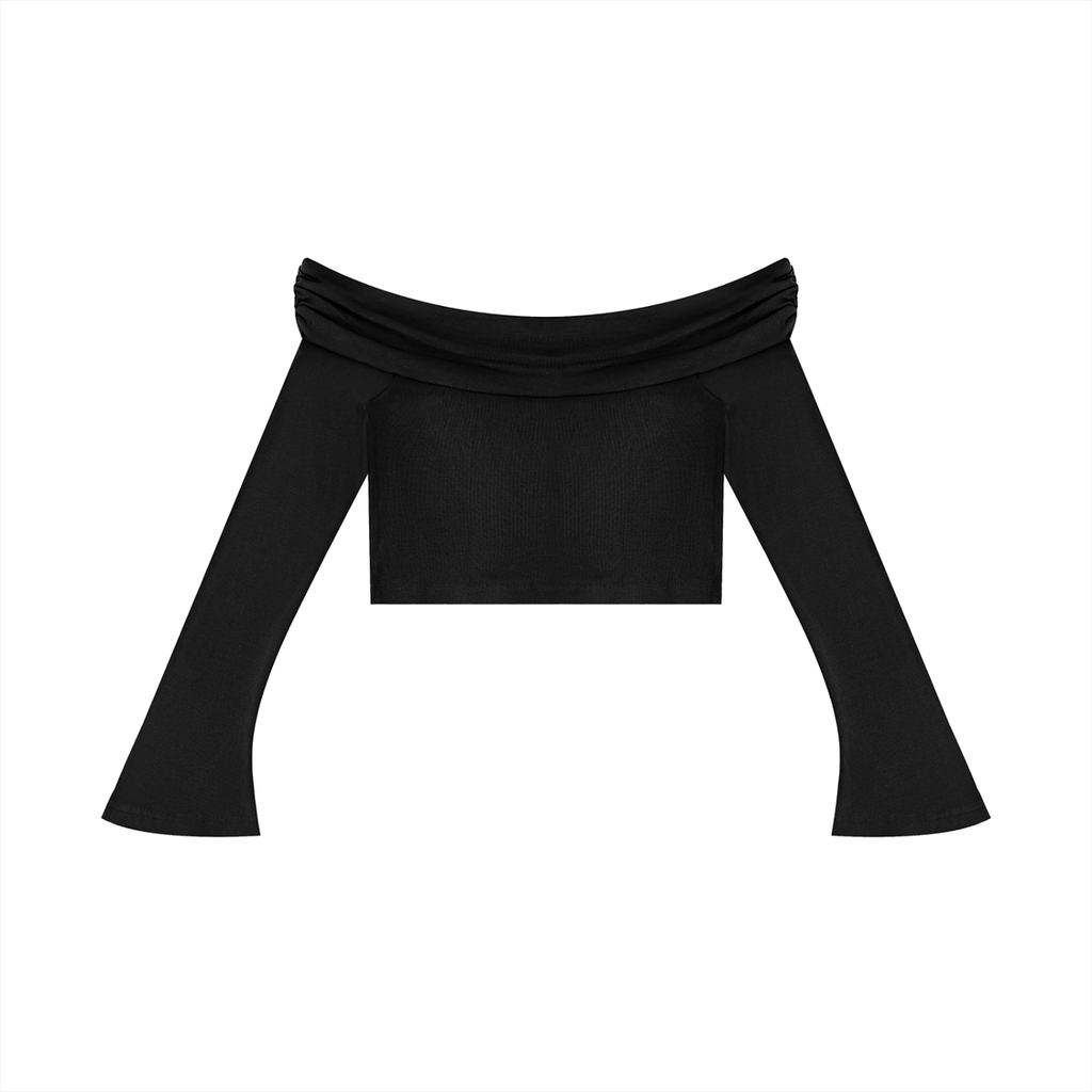 Kooter Kat Off-the-Shoulder Bell Sleeve Crop T-Shirt