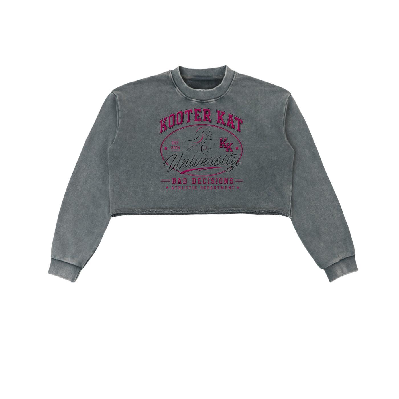 KKU Snow Washed Raw Edge Cropped Sweatshirt