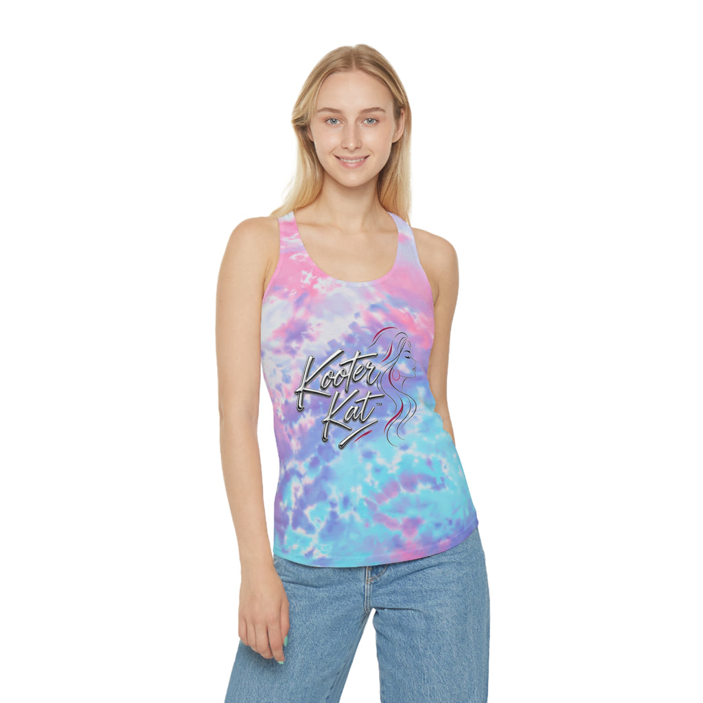 Tie Dye Racerback Tank Top — 'Kooter Kat' Graphic Summer Tank