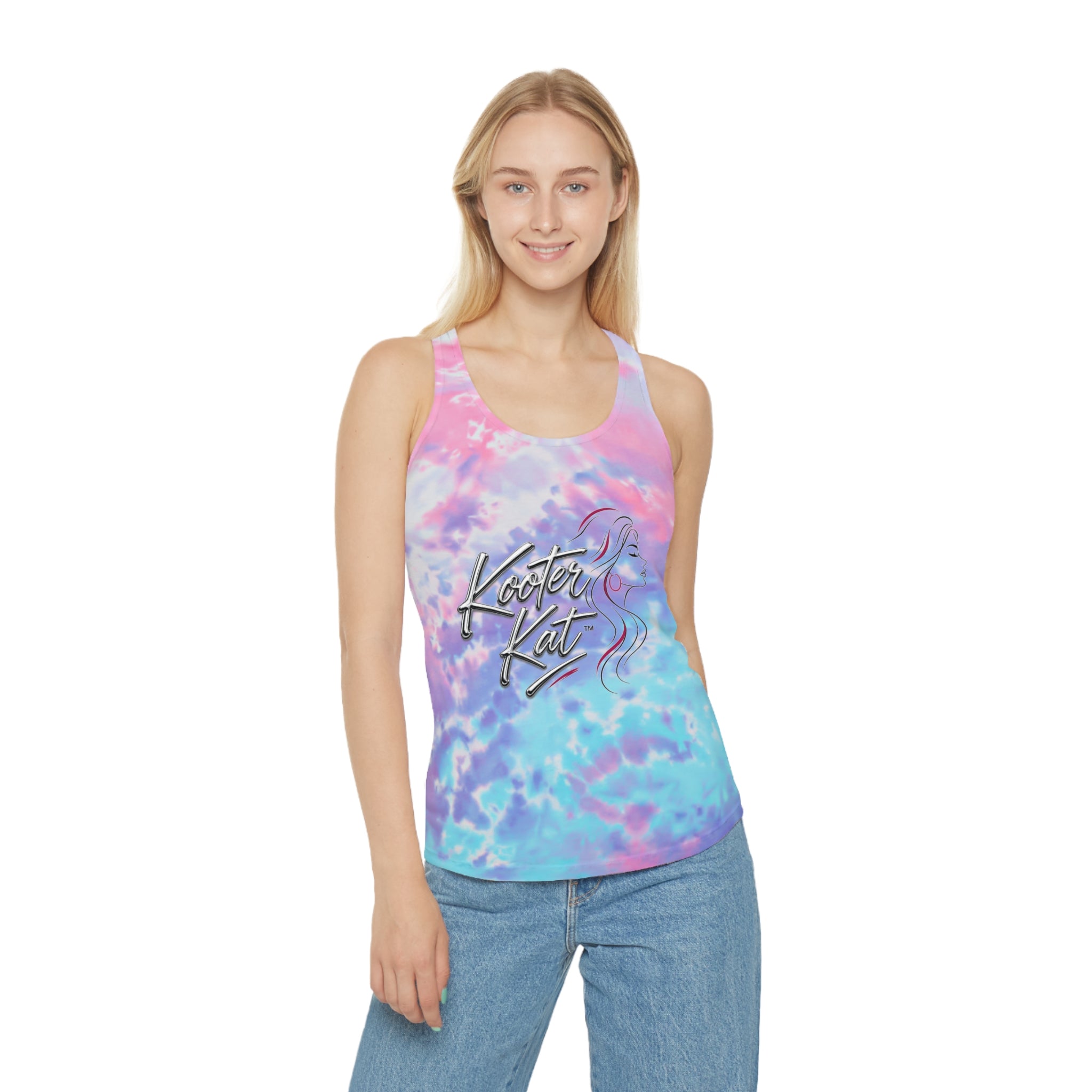 Tie Dye Racerback Tank Top — 'Kooter Kat' Graphic Summer Tank