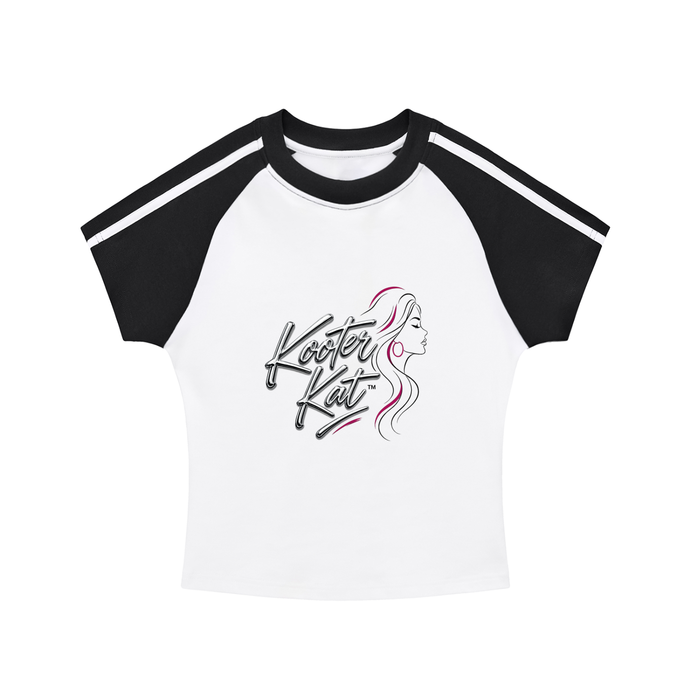 Kooter Kat Contrast Stripes Bodycon Raglan  Sleeve T-Shirt
