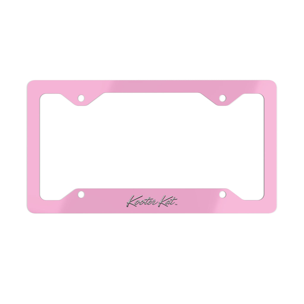 License Plate Frame — Pink Metal Car Tag Frame with Script Signature
