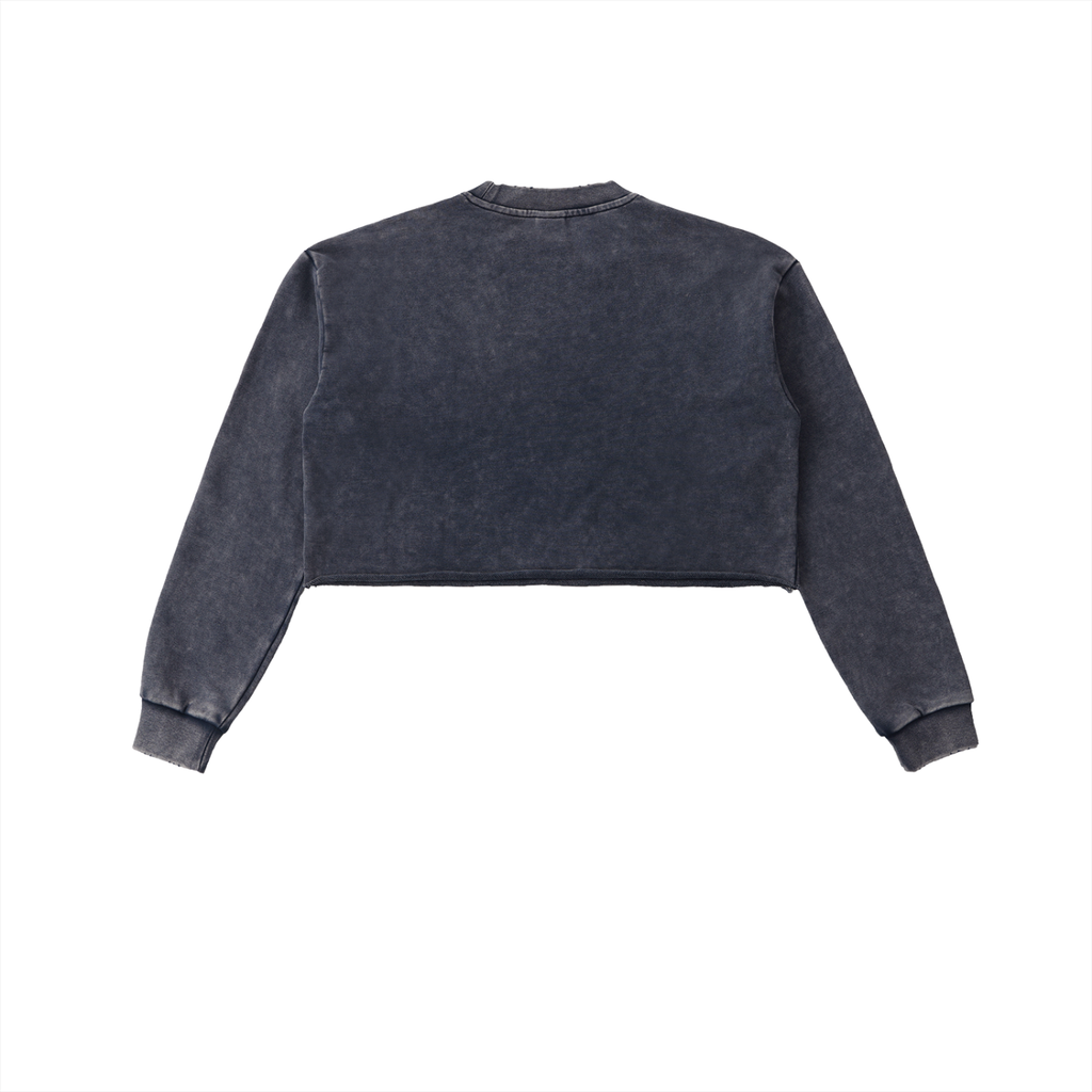 KKU Snow Washed Raw Edge Cropped Sweatshirt