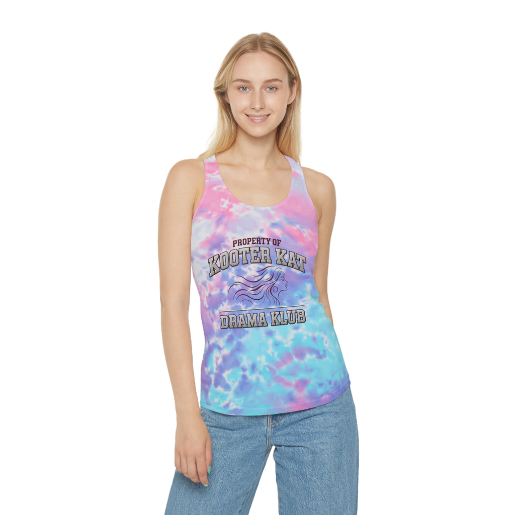 Tie-Dye Racerback Tank Top — "Property of Kooter Kat Drama Klub" Light Blue