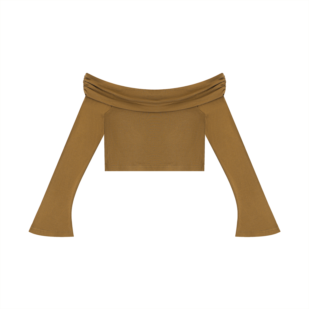 Kooter Kat Off-the-Shoulder Bell Sleeve Crop T-Shirt