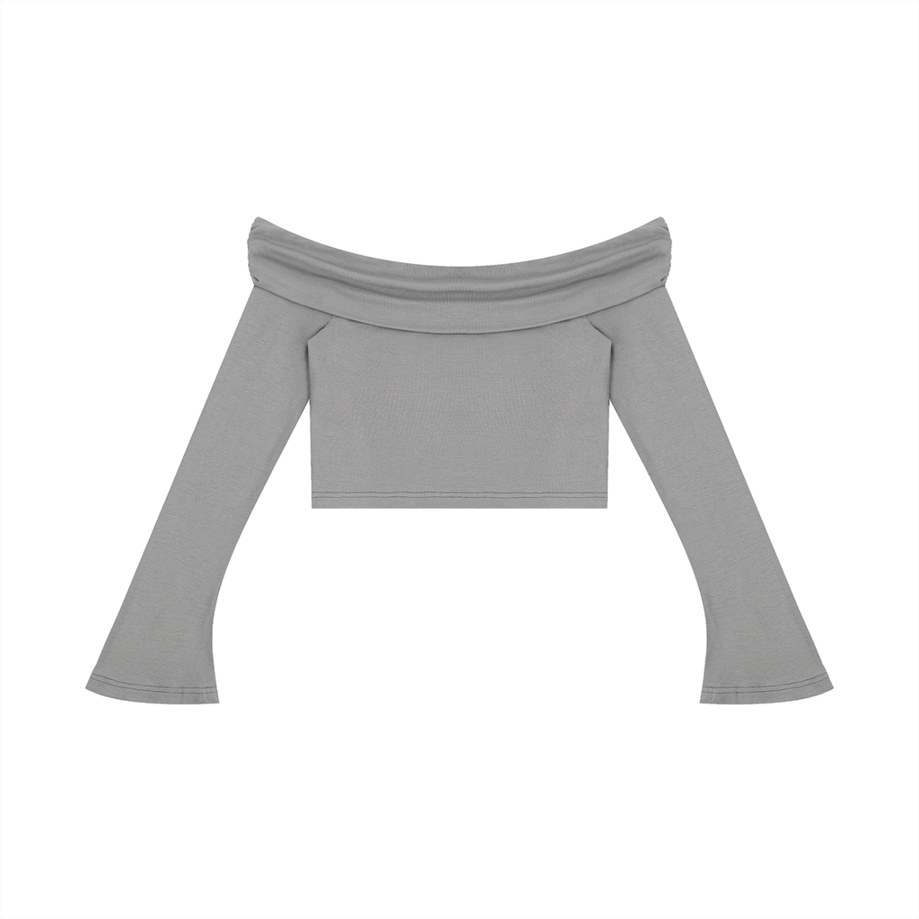 Kooter Kat Off-the-Shoulder Bell Sleeve Crop T-Shirt