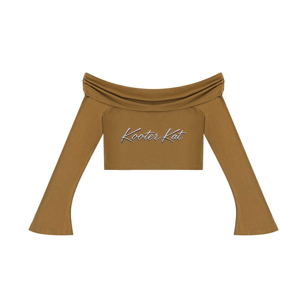 Kooter Kat Off-the-Shoulder Bell Sleeve Crop T-Shirt