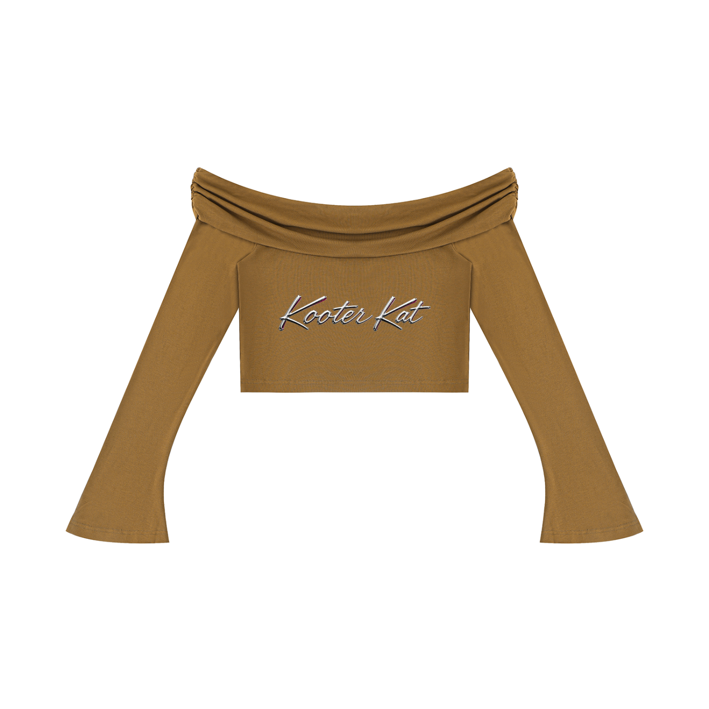 Kooter Kat Off-the-Shoulder Bell Sleeve Crop T-Shirt